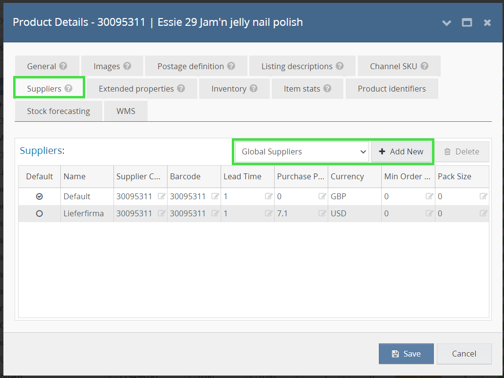 Global Supplier Setup