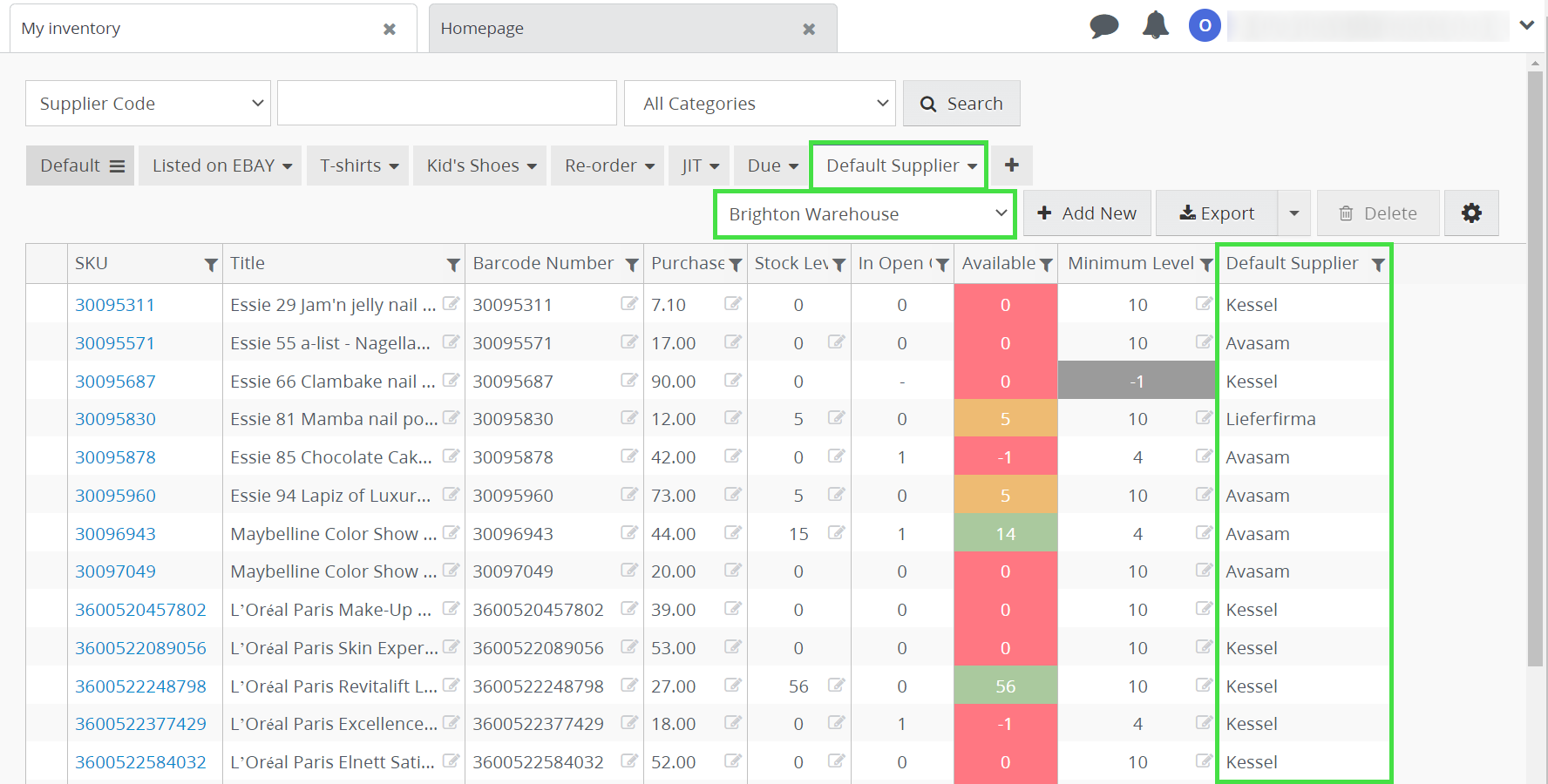 My Inventory Default Supplier 