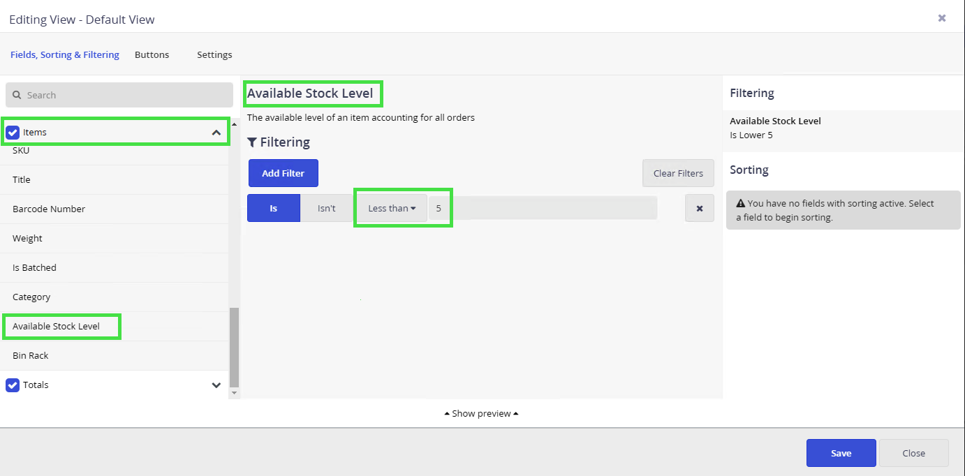 Sorting Items In A Purchase Order