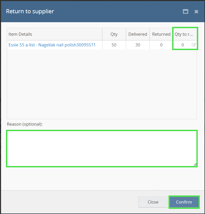 Supplier and Inventory Returns