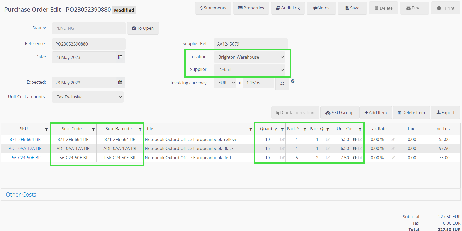 Create a Purchase Order with the Location-Specific Supplier